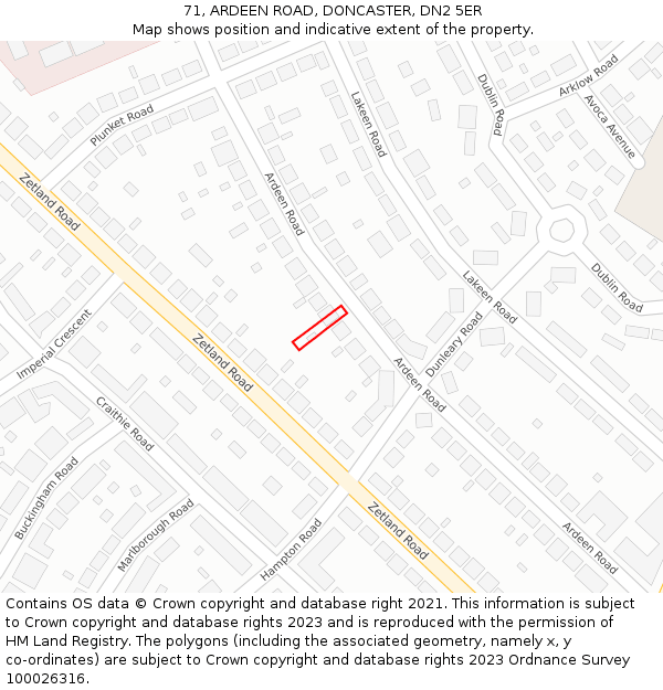 71, ARDEEN ROAD, DONCASTER, DN2 5ER: Location map and indicative extent of plot