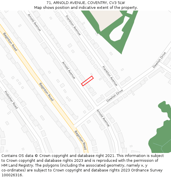 71, ARNOLD AVENUE, COVENTRY, CV3 5LW: Location map and indicative extent of plot