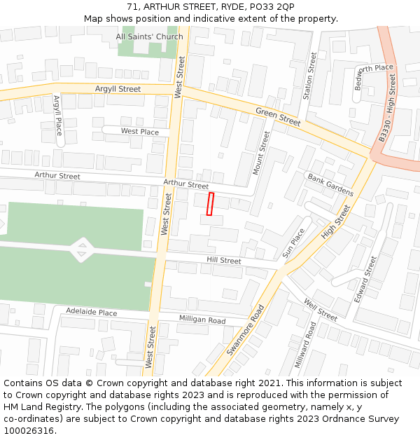 71, ARTHUR STREET, RYDE, PO33 2QP: Location map and indicative extent of plot