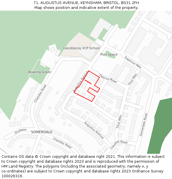 71, AUGUSTUS AVENUE, KEYNSHAM, BRISTOL, BS31 2FH: Location map and indicative extent of plot