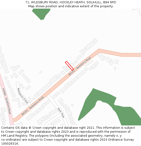 71, AYLESBURY ROAD, HOCKLEY HEATH, SOLIHULL, B94 6PD: Location map and indicative extent of plot