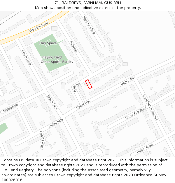 71, BALDREYS, FARNHAM, GU9 8RH: Location map and indicative extent of plot