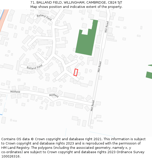 71, BALLAND FIELD, WILLINGHAM, CAMBRIDGE, CB24 5JT: Location map and indicative extent of plot