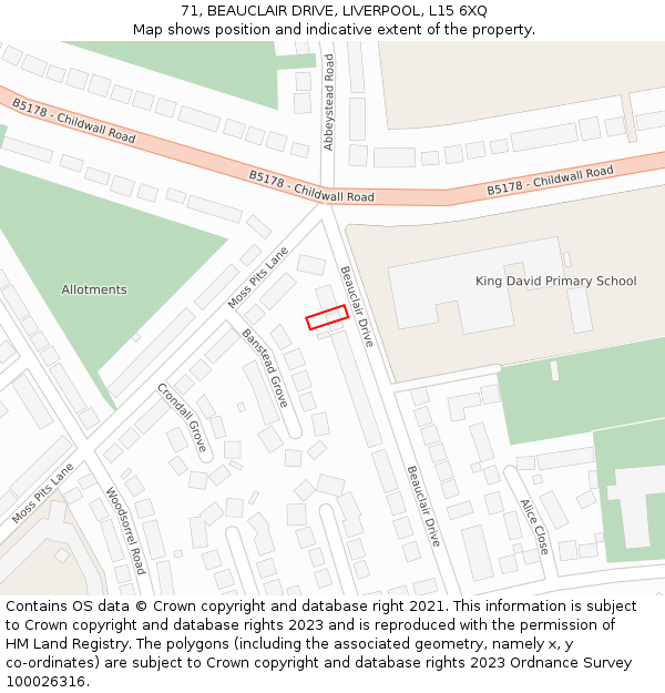 71, BEAUCLAIR DRIVE, LIVERPOOL, L15 6XQ: Location map and indicative extent of plot