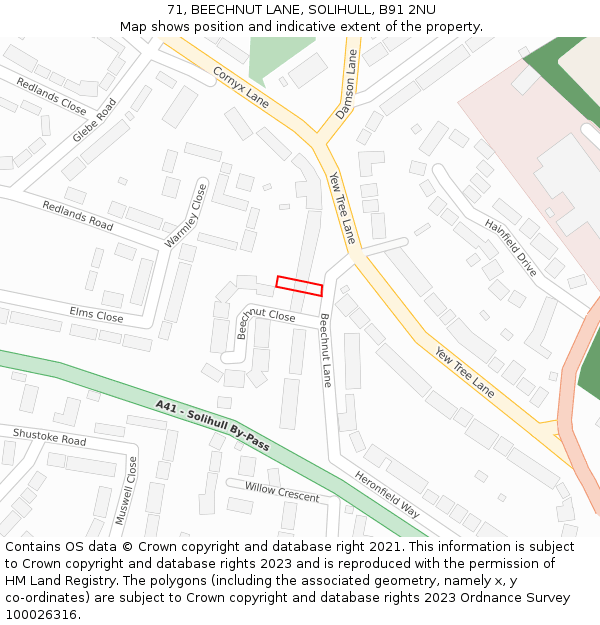 71, BEECHNUT LANE, SOLIHULL, B91 2NU: Location map and indicative extent of plot