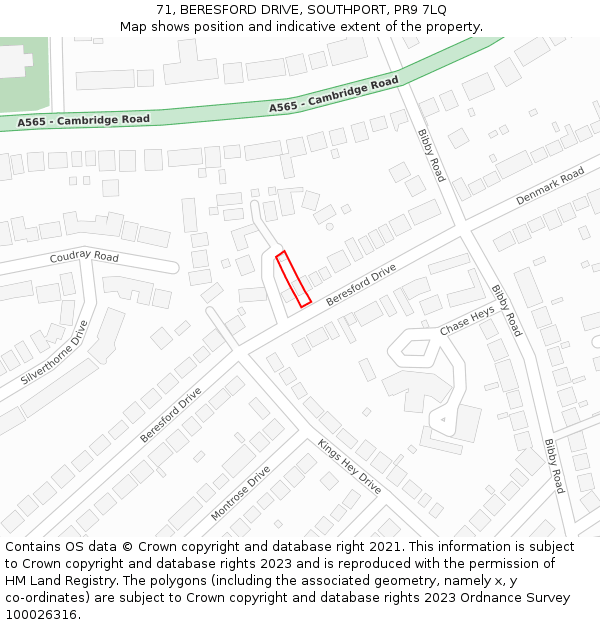 71, BERESFORD DRIVE, SOUTHPORT, PR9 7LQ: Location map and indicative extent of plot