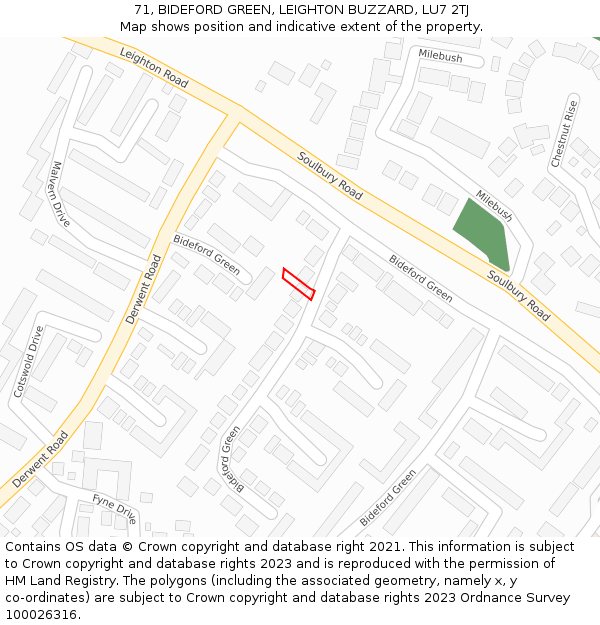 71, BIDEFORD GREEN, LEIGHTON BUZZARD, LU7 2TJ: Location map and indicative extent of plot