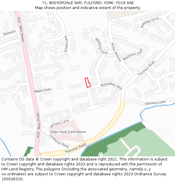 71, BISHOPDALE WAY, FULFORD, YORK, YO19 4AE: Location map and indicative extent of plot