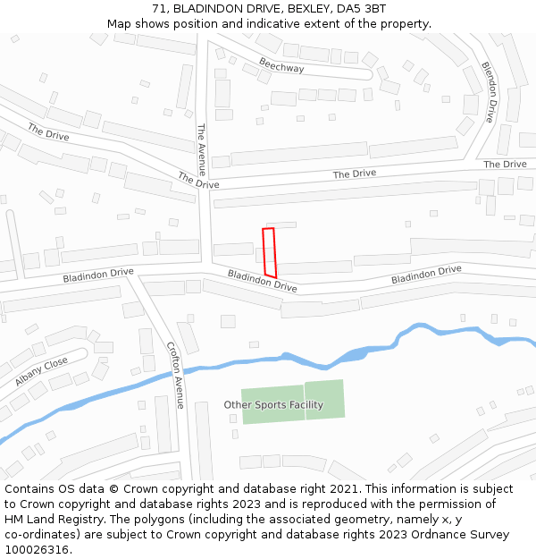 71, BLADINDON DRIVE, BEXLEY, DA5 3BT: Location map and indicative extent of plot