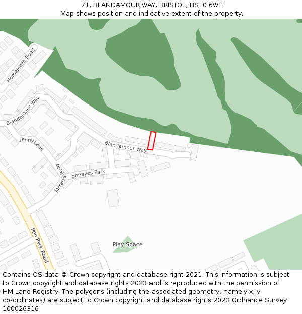 71, BLANDAMOUR WAY, BRISTOL, BS10 6WE: Location map and indicative extent of plot