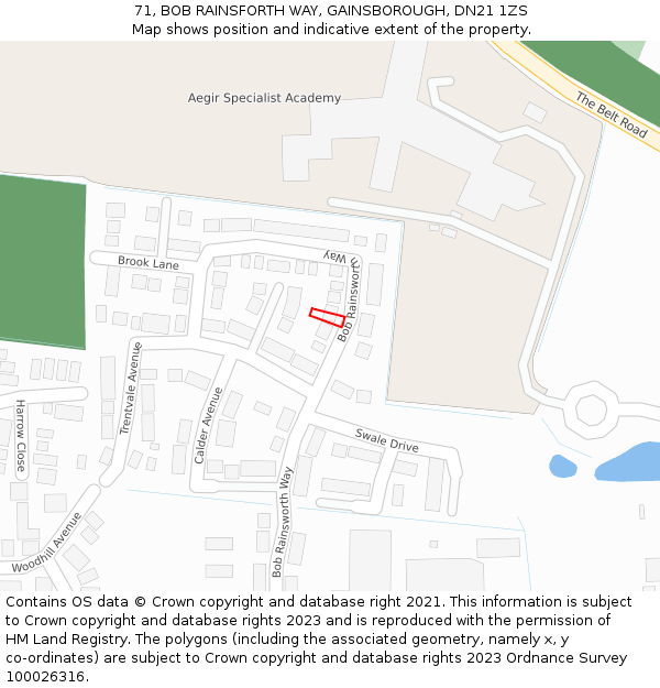 71, BOB RAINSFORTH WAY, GAINSBOROUGH, DN21 1ZS: Location map and indicative extent of plot