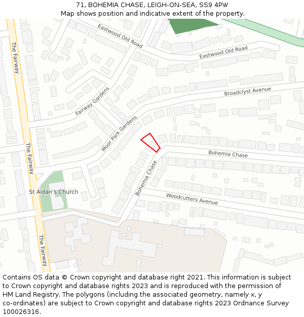 71, BOHEMIA CHASE, LEIGH-ON-SEA, SS9 4PW: Location map and indicative extent of plot