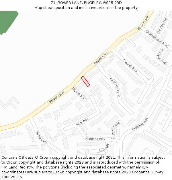 71, BOWER LANE, RUGELEY, WS15 2RD: Location map and indicative extent of plot