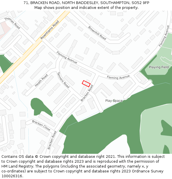 71, BRACKEN ROAD, NORTH BADDESLEY, SOUTHAMPTON, SO52 9FP: Location map and indicative extent of plot