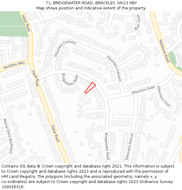 71, BRIDGEWATER ROAD, BRACKLEY, NN13 6BY: Location map and indicative extent of plot