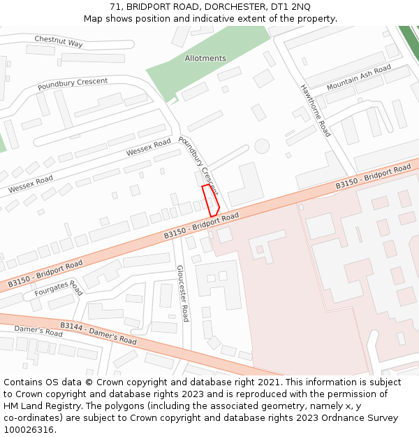 71, BRIDPORT ROAD, DORCHESTER, DT1 2NQ: Location map and indicative extent of plot
