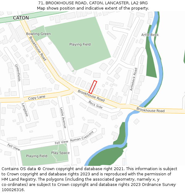 71, BROOKHOUSE ROAD, CATON, LANCASTER, LA2 9RG: Location map and indicative extent of plot