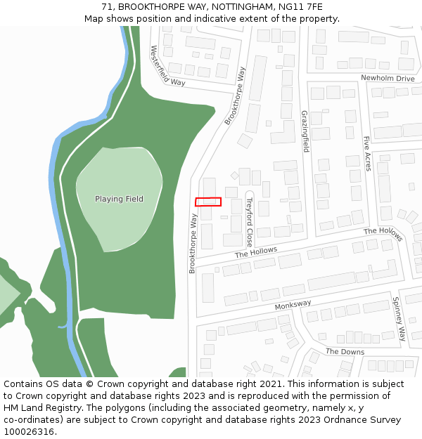 71, BROOKTHORPE WAY, NOTTINGHAM, NG11 7FE: Location map and indicative extent of plot