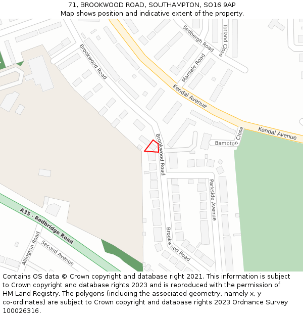 71, BROOKWOOD ROAD, SOUTHAMPTON, SO16 9AP: Location map and indicative extent of plot