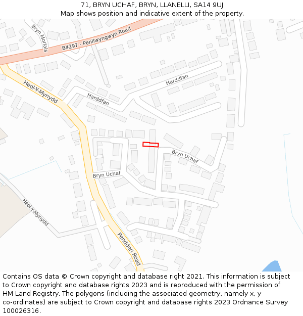 71, BRYN UCHAF, BRYN, LLANELLI, SA14 9UJ: Location map and indicative extent of plot