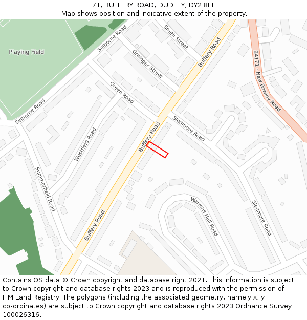 71, BUFFERY ROAD, DUDLEY, DY2 8EE: Location map and indicative extent of plot