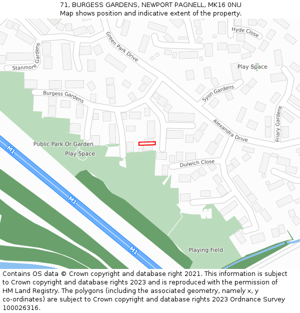 71, BURGESS GARDENS, NEWPORT PAGNELL, MK16 0NU: Location map and indicative extent of plot