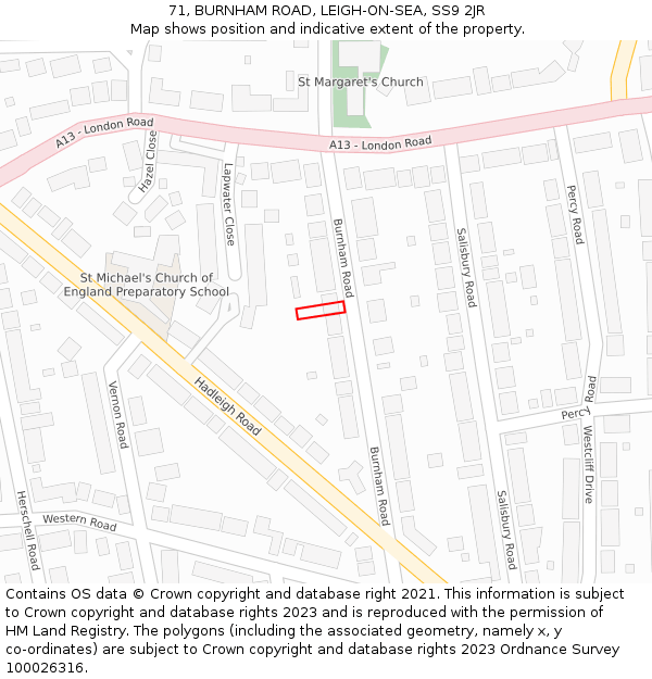 71, BURNHAM ROAD, LEIGH-ON-SEA, SS9 2JR: Location map and indicative extent of plot