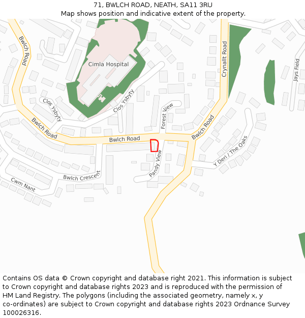 71, BWLCH ROAD, NEATH, SA11 3RU: Location map and indicative extent of plot