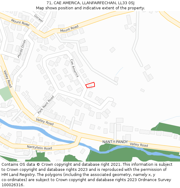 71, CAE AMERICA, LLANFAIRFECHAN, LL33 0SJ: Location map and indicative extent of plot