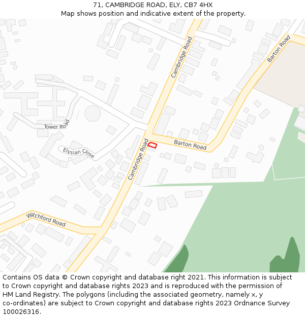 71, CAMBRIDGE ROAD, ELY, CB7 4HX: Location map and indicative extent of plot