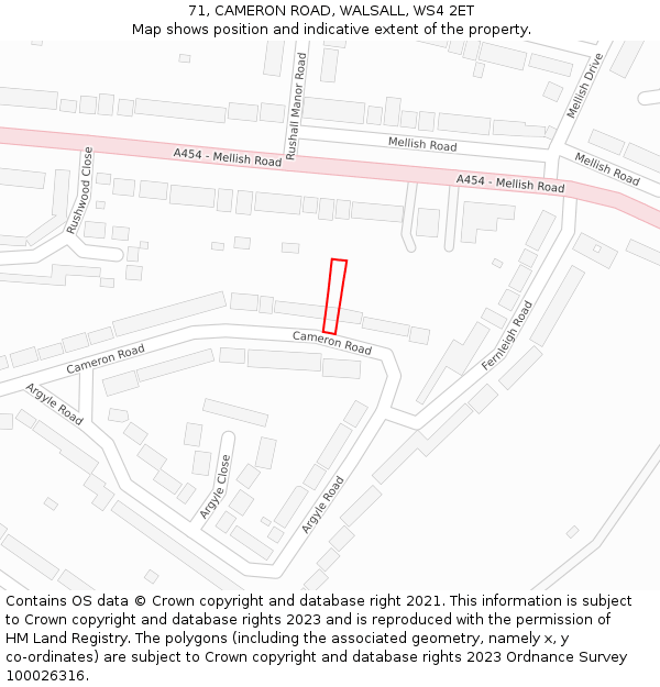 71, CAMERON ROAD, WALSALL, WS4 2ET: Location map and indicative extent of plot