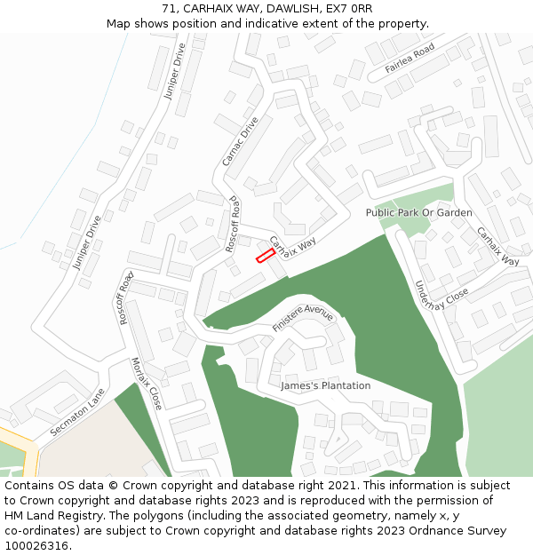 71, CARHAIX WAY, DAWLISH, EX7 0RR: Location map and indicative extent of plot
