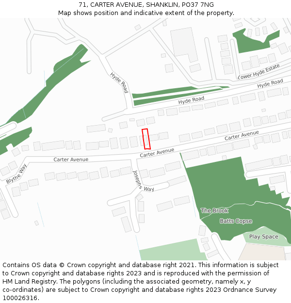 71, CARTER AVENUE, SHANKLIN, PO37 7NG: Location map and indicative extent of plot
