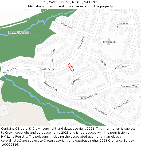 71, CASTLE DRIVE, NEATH, SA11 3YF: Location map and indicative extent of plot