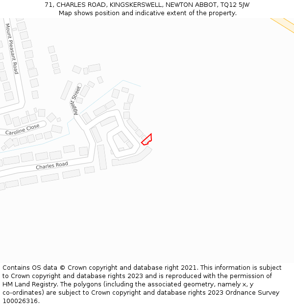 71, CHARLES ROAD, KINGSKERSWELL, NEWTON ABBOT, TQ12 5JW: Location map and indicative extent of plot