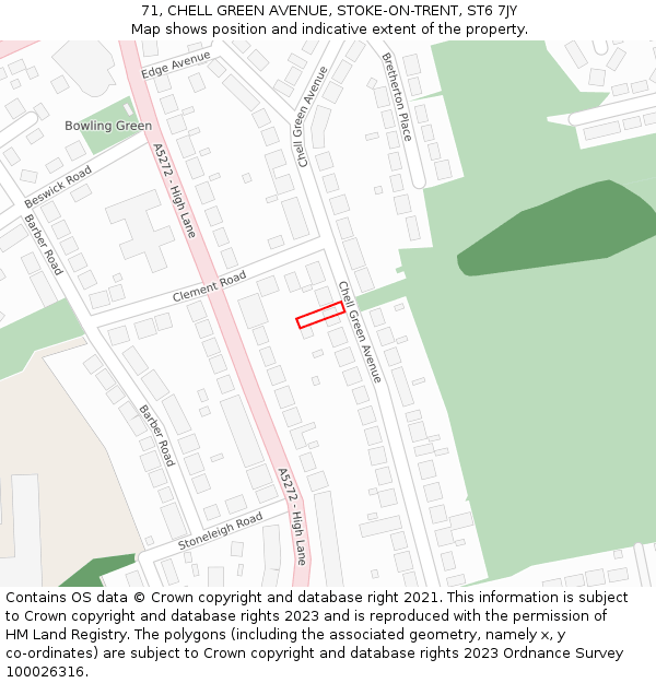 71, CHELL GREEN AVENUE, STOKE-ON-TRENT, ST6 7JY: Location map and indicative extent of plot
