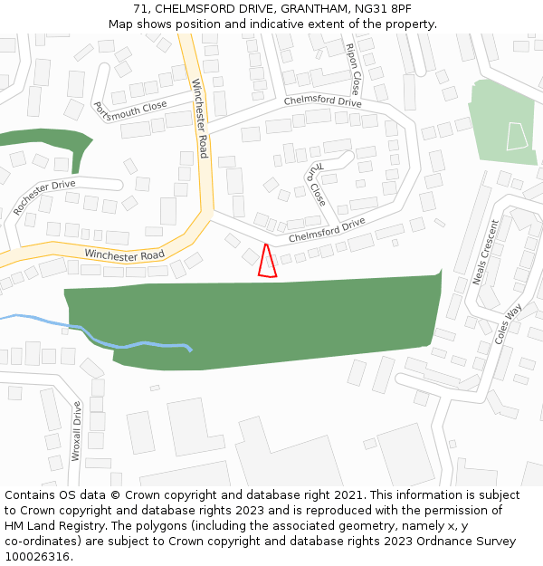 71, CHELMSFORD DRIVE, GRANTHAM, NG31 8PF: Location map and indicative extent of plot