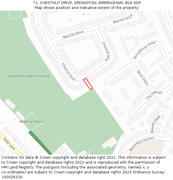 71, CHESTNUT DRIVE, ERDINGTON, BIRMINGHAM, B24 0DP: Location map and indicative extent of plot