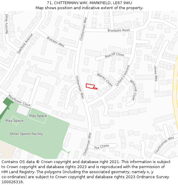 71, CHITTERMAN WAY, MARKFIELD, LE67 9WU: Location map and indicative extent of plot