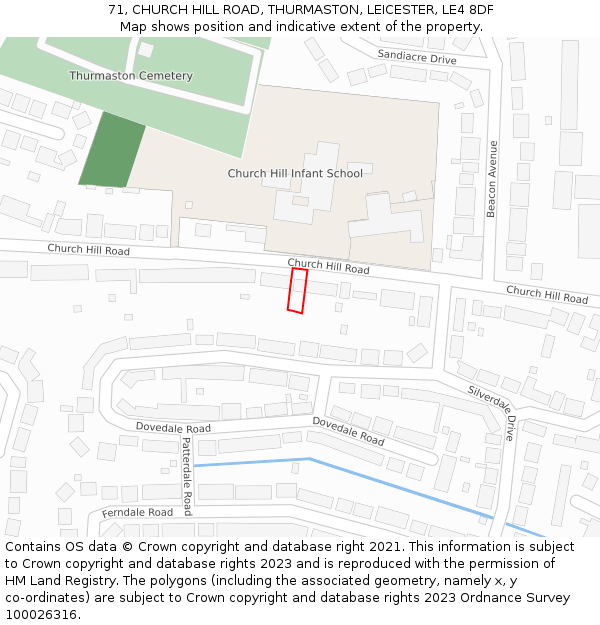 71, CHURCH HILL ROAD, THURMASTON, LEICESTER, LE4 8DF: Location map and indicative extent of plot