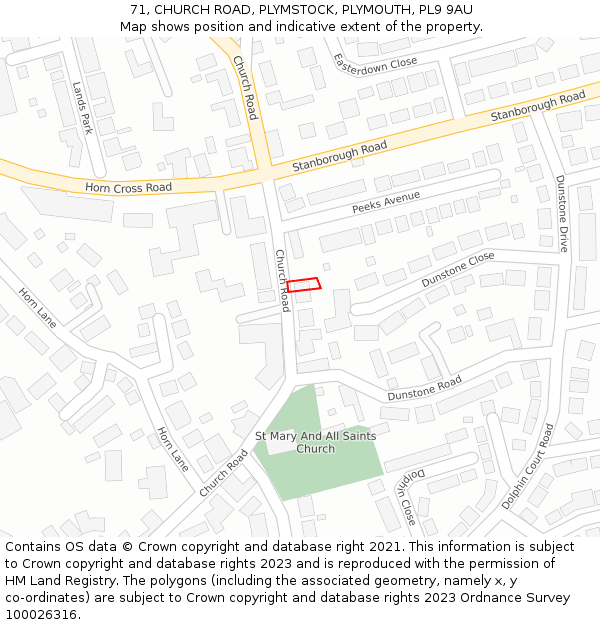 71, CHURCH ROAD, PLYMSTOCK, PLYMOUTH, PL9 9AU: Location map and indicative extent of plot