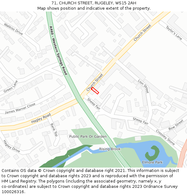 71, CHURCH STREET, RUGELEY, WS15 2AH: Location map and indicative extent of plot