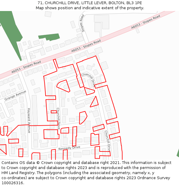 71, CHURCHILL DRIVE, LITTLE LEVER, BOLTON, BL3 1PE: Location map and indicative extent of plot