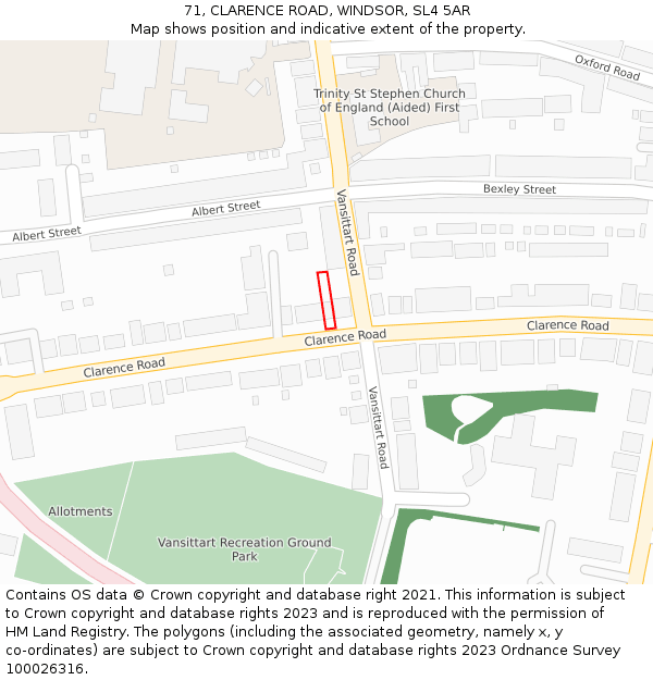 71, CLARENCE ROAD, WINDSOR, SL4 5AR: Location map and indicative extent of plot