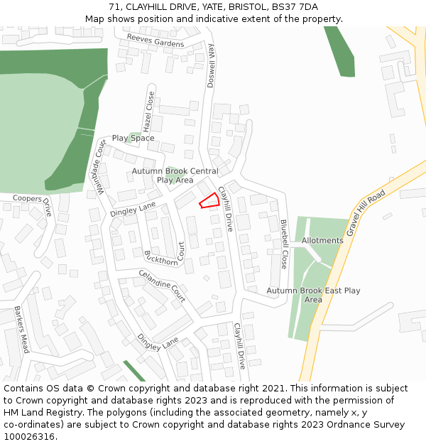 71, CLAYHILL DRIVE, YATE, BRISTOL, BS37 7DA: Location map and indicative extent of plot