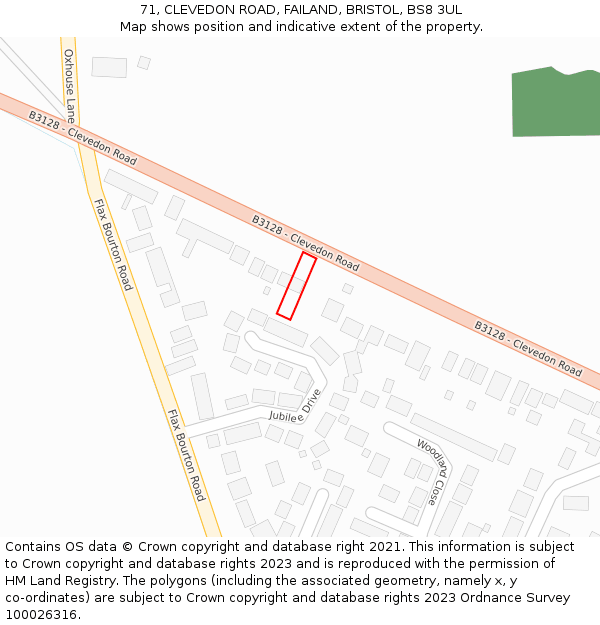 71, CLEVEDON ROAD, FAILAND, BRISTOL, BS8 3UL: Location map and indicative extent of plot