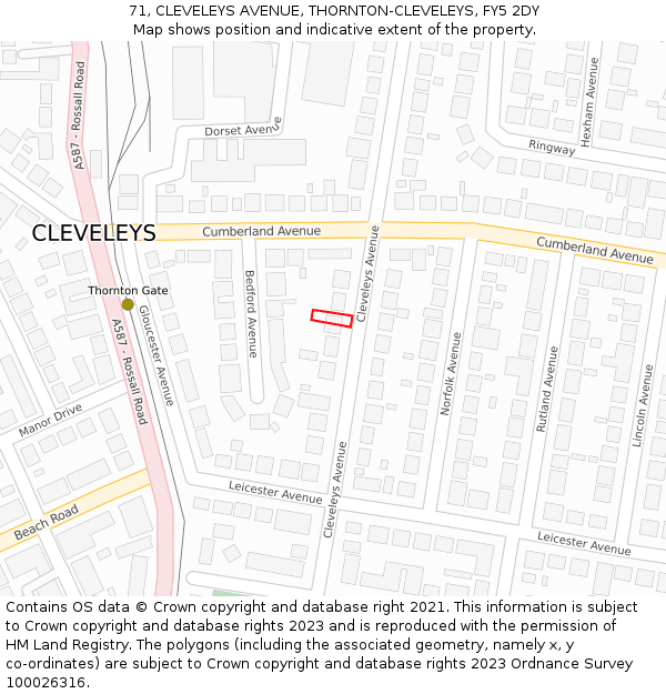 71, CLEVELEYS AVENUE, THORNTON-CLEVELEYS, FY5 2DY: Location map and indicative extent of plot