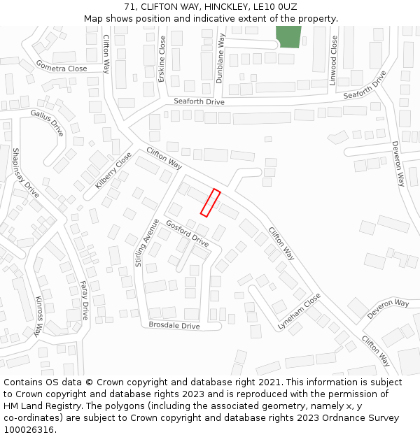 71, CLIFTON WAY, HINCKLEY, LE10 0UZ: Location map and indicative extent of plot