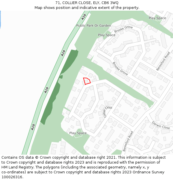 71, COLLIER CLOSE, ELY, CB6 3WQ: Location map and indicative extent of plot