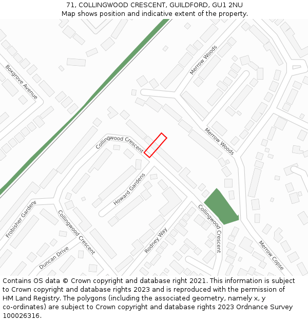 71, COLLINGWOOD CRESCENT, GUILDFORD, GU1 2NU: Location map and indicative extent of plot